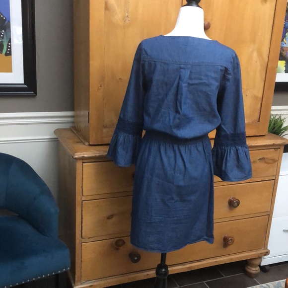 DEX denim jean dress crochet Bohemian romantic feminine gypsy small hippie - Picture 3 of 15